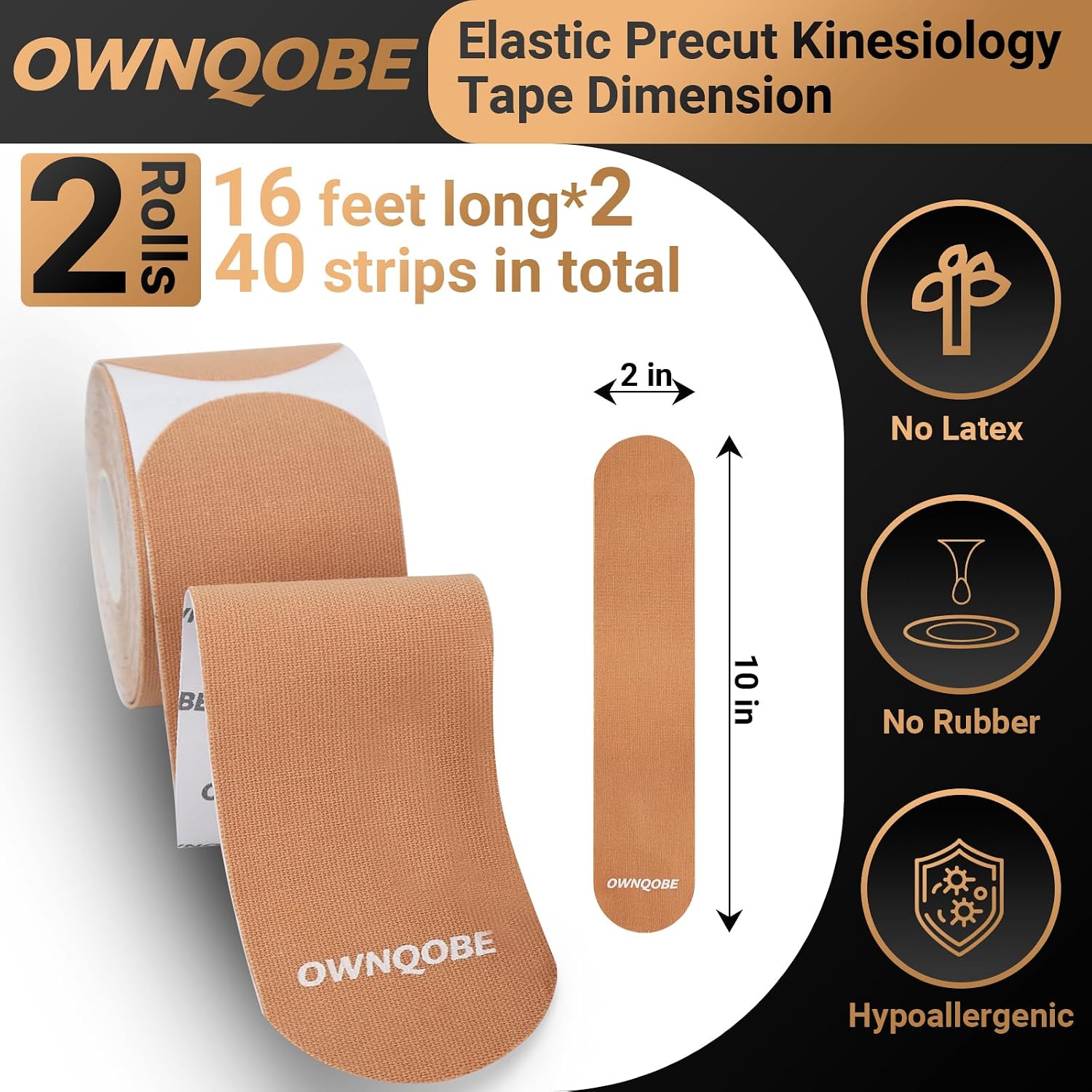 Detalle 2 de OWNQOBE Kinesiology Tape, 40 Precut Waterproof Cotton Strips
