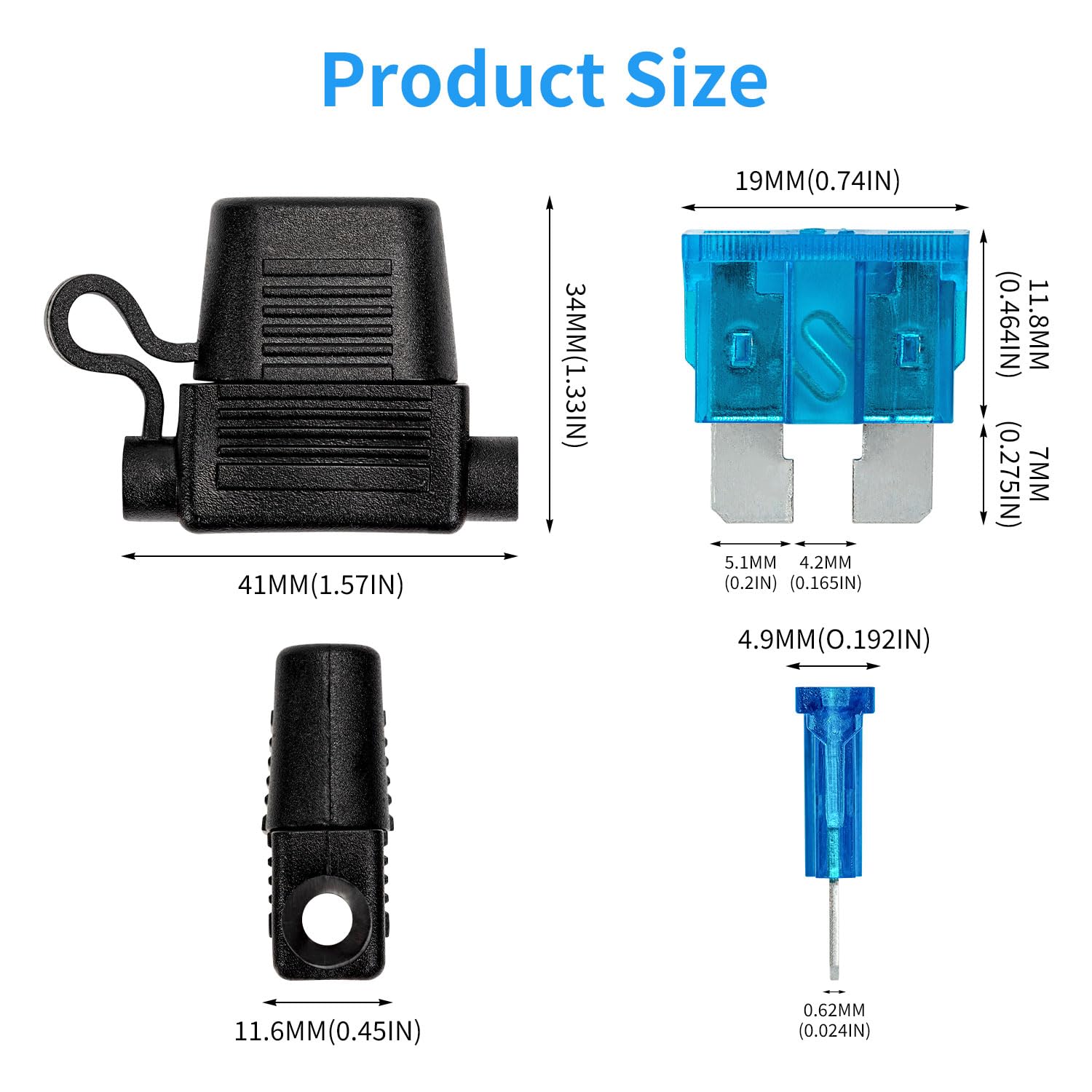 Thumbnail 2 de AOGEWON Ifh-12awg-5pk Waterproof Inline Fuse Holders, 12 AWG, 60 Standard Blade Fuses