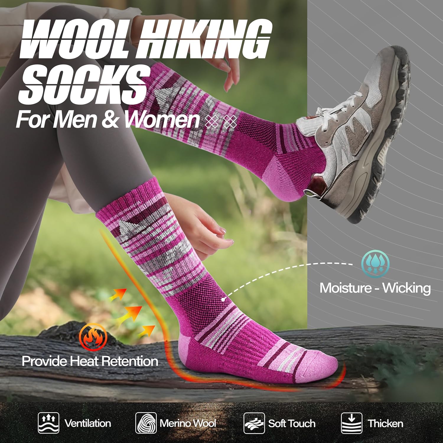 Detalle 2 de ANTSANG Merino Wool Hiking Socks 5 Pairs