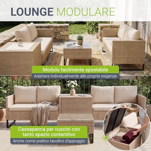 Thumbnail 3 de Juskys set da giardino Santorini in polyrattan crema – Salotto con tavolino e box protettivo