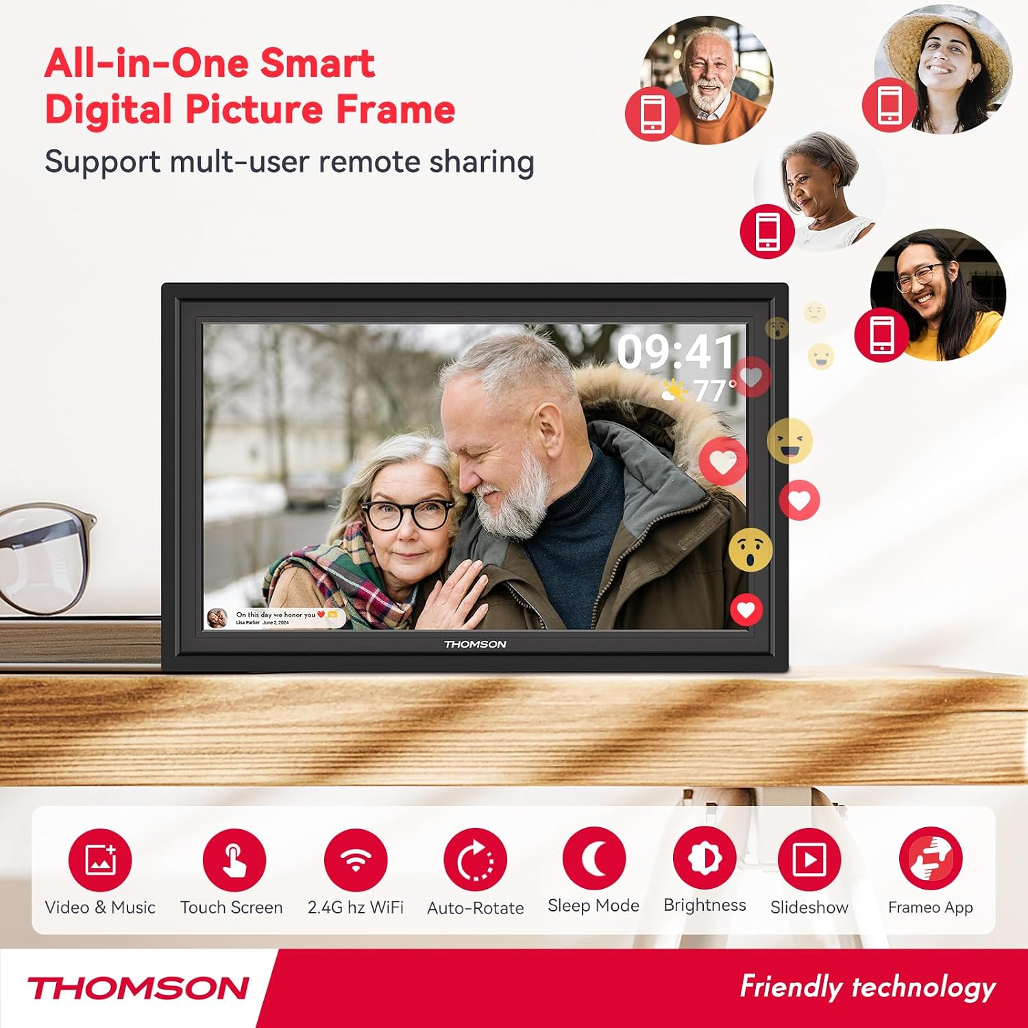 Detalle de Frameo 15.6 Inch WiFi Digital Picture Frame with 32GB Storage and IPS Display