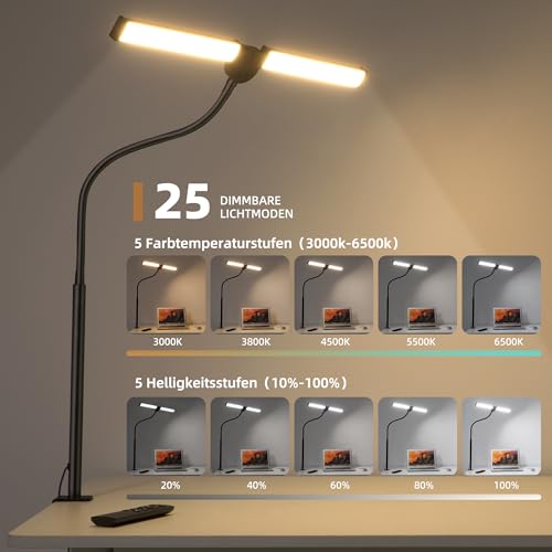 Detalle de LIBORA Lampe de Bureau LED à double tête – Noir