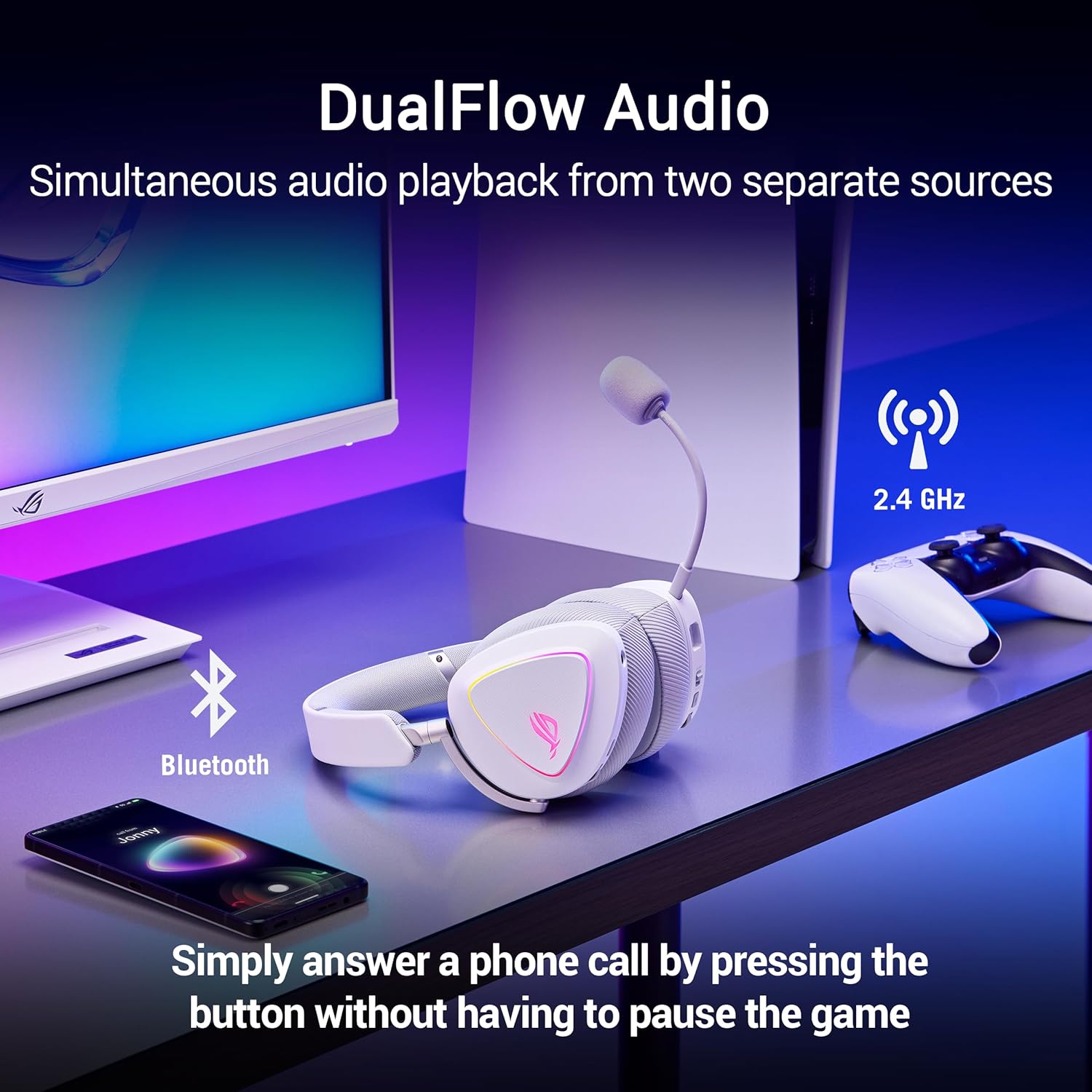 Thumbnail 3 de ASUS ROG Delta II Wireless Gaming Headset (Tri-Mode) with Detachable Mic — 2.4GHz/BT/3.5mm, White