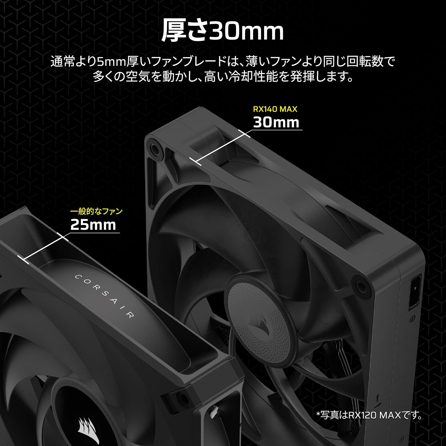 Detalle de CORSAIR iCUE LINK RX140 MAX 140mm PWMファン 高静圧・30mm厚設計