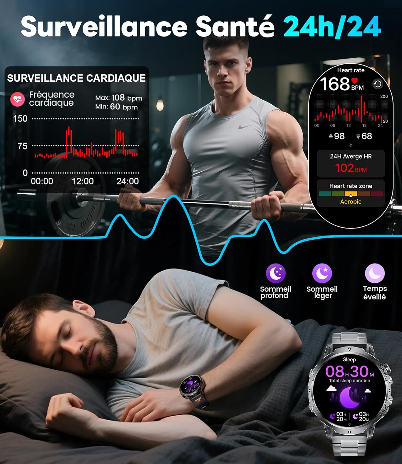 Thumbnail 6 de LIGEMI Smartwatch Uomo con display 1,85”, batteria 1000mAh e torcia LED
