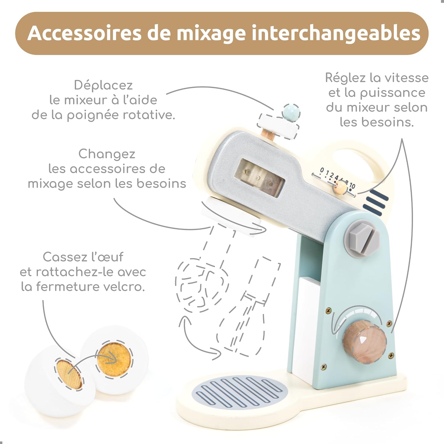 Detalle de UMU® Mixer Kit bois: ensemble de 10 pièces pour petits chefs à partir de 3 ans