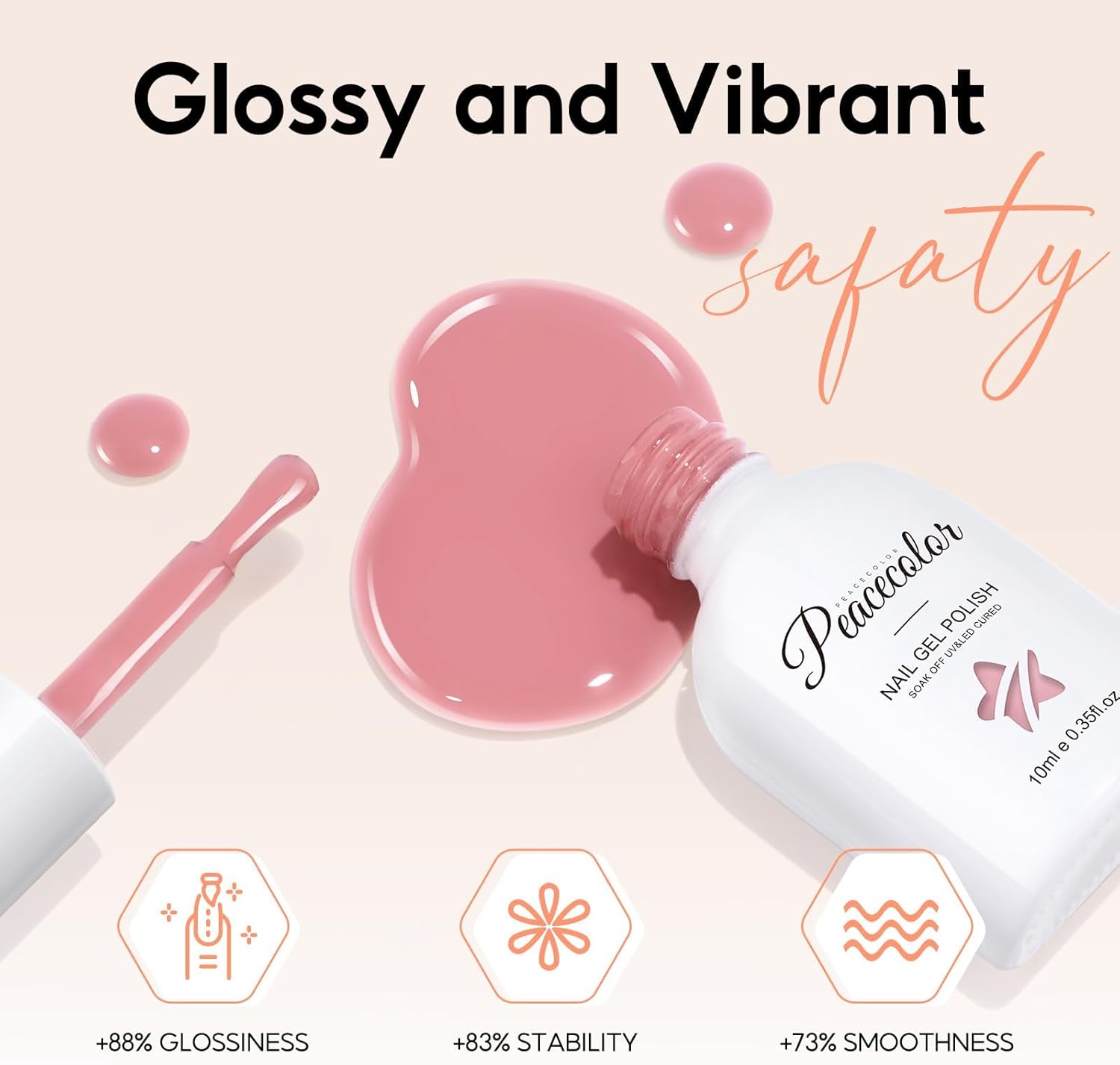 Thumbnail 3 de PEACECOLOR Vernis semi permanent UV/LED – kit 6 couleurs blanc, nude, rose doux (10 ml)