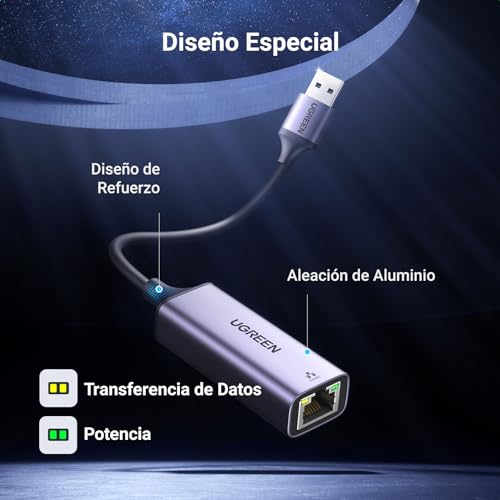 Detalle de UGREEN Adaptador de Red USB 3.0 a Ethernet Gigabit 1000Mbps RJ45 LAN