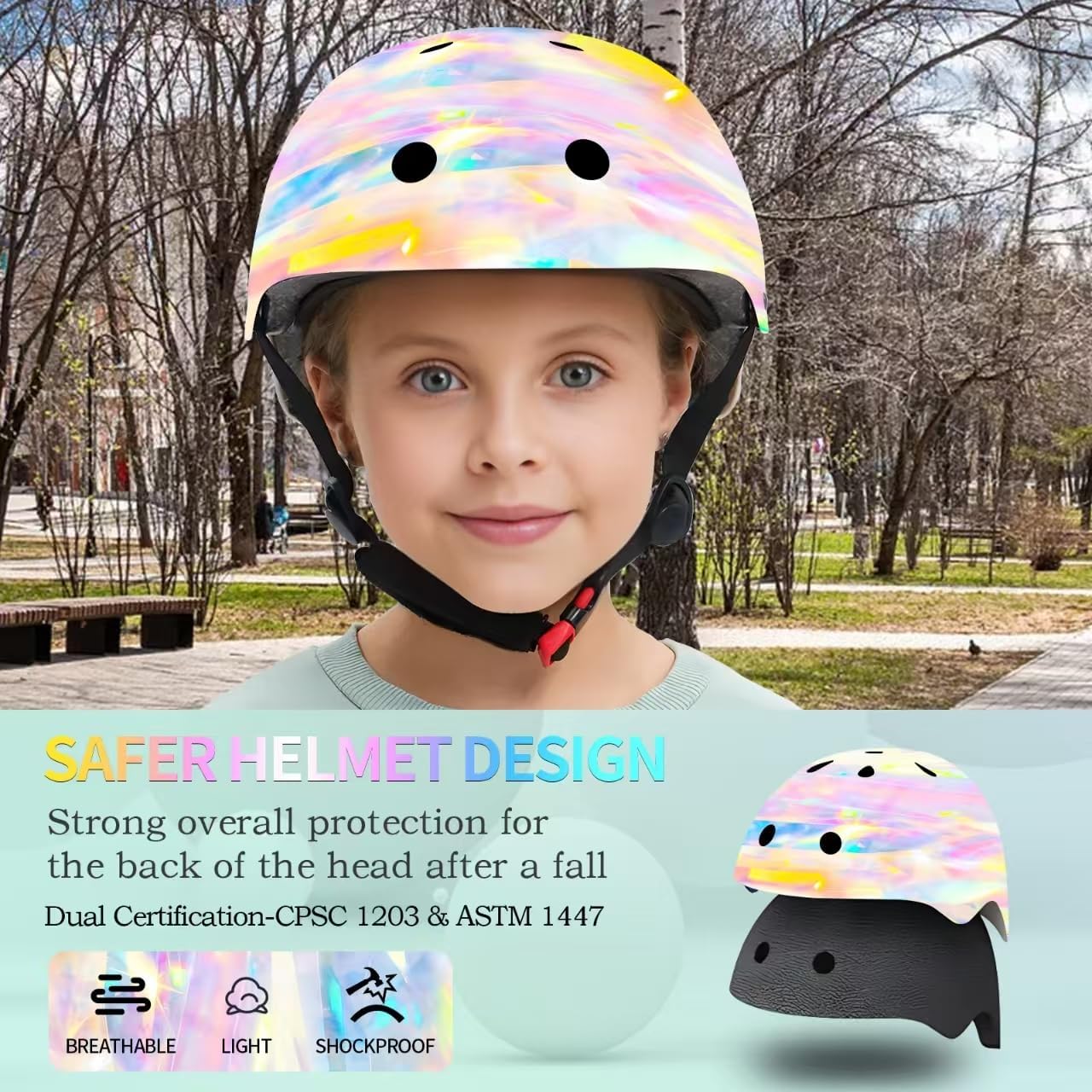 Thumbnail 2 de JEEFREE Adjustable Color Gradient Kids Bike Helmet (Age 2–14, 48–62 cm) with Dial Fit & Adjustable Chin Strap