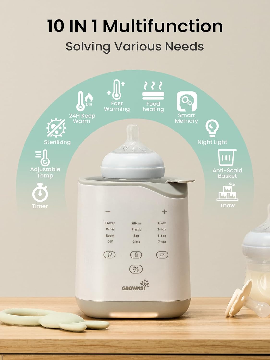 Detalle de GROWNSY NightEase Pro N9T-bottle warmer, 10-in-1 with night light