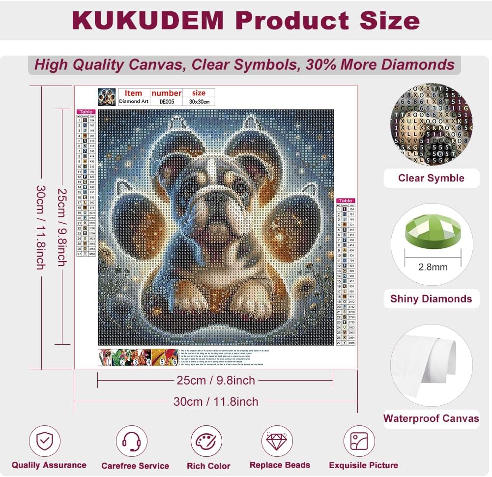 Detalle 2 de KUKUDEM Dog Diamond Painting Kit, 12×12-inch