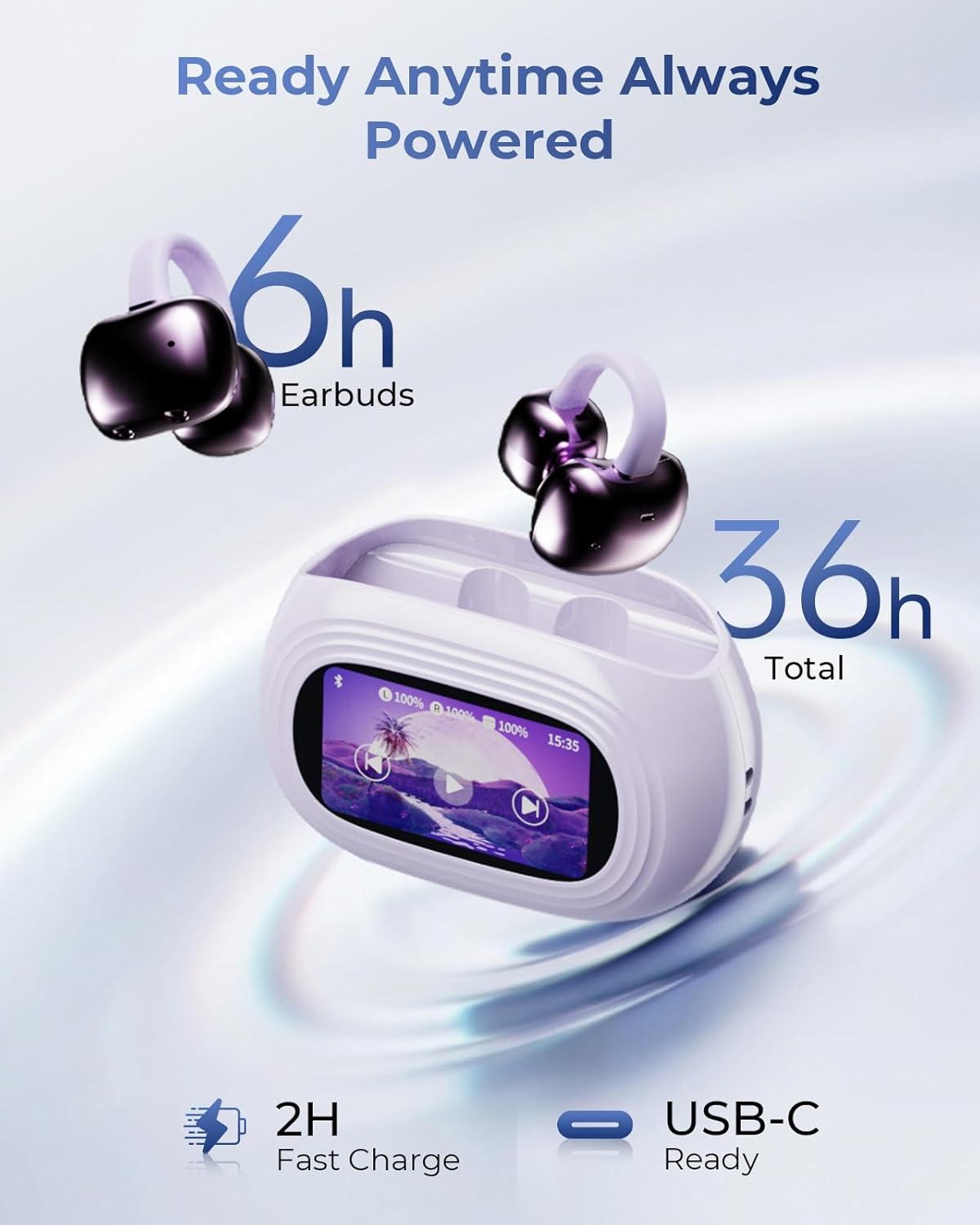 Thumbnail 6 de kentfaith AI Écouteur Traducteur Instantané 150 Langues — Clip d’Oreille, Étui avec Écran Tactile et Bluetooth 6.0 (Violet)