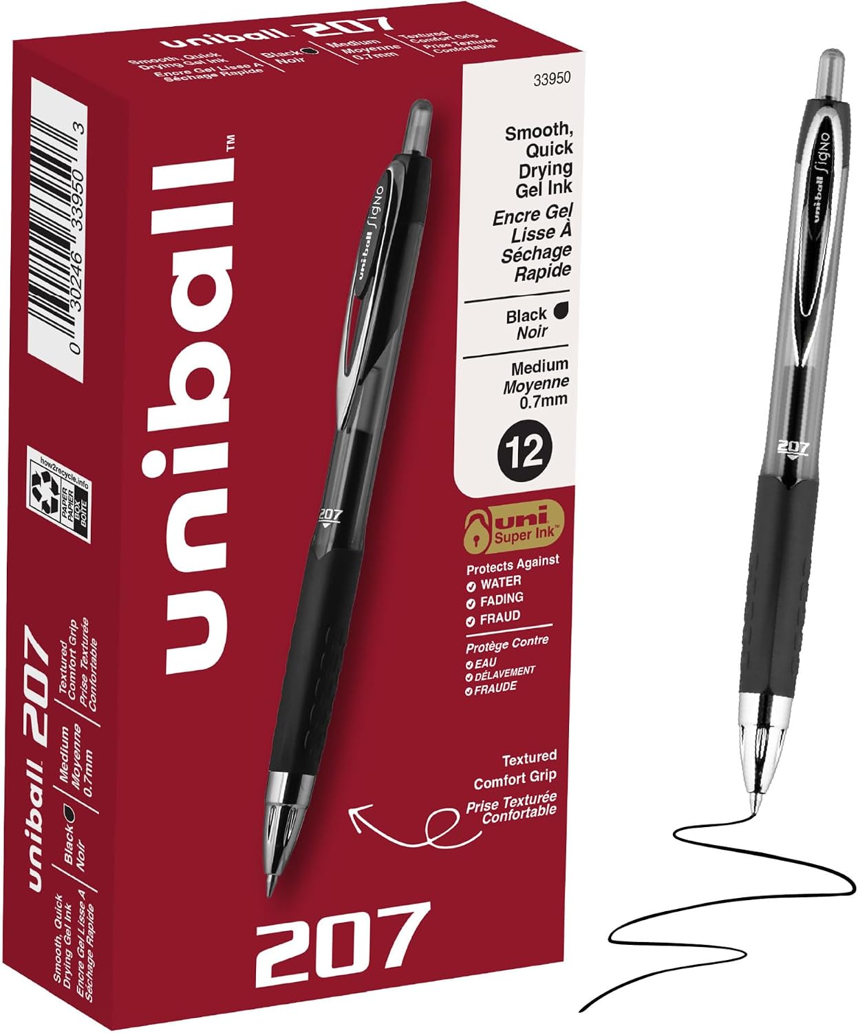 Detalle de uni-ball 207 Retractable Gel Pens 0.7mm, 12 Pack ๐