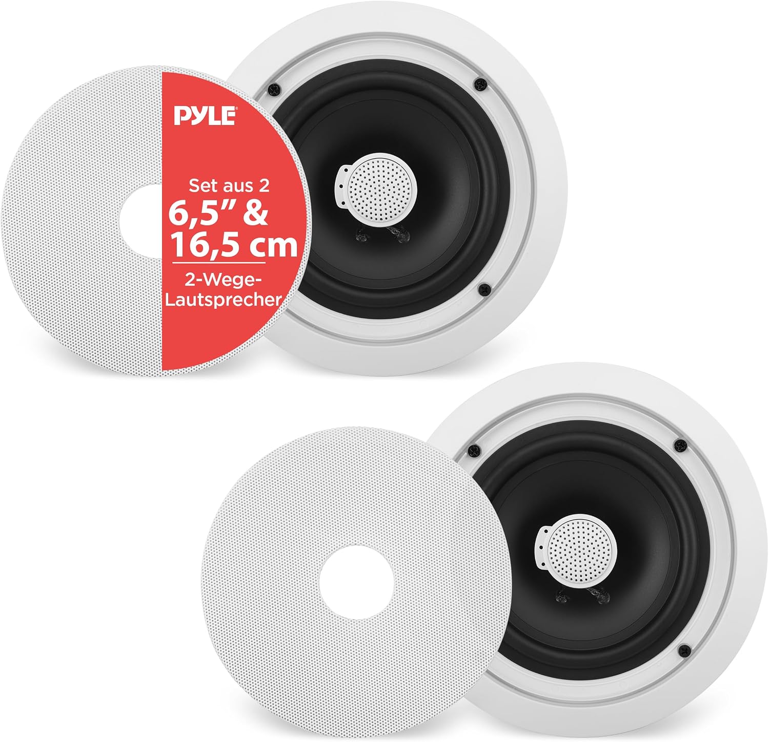 Detalle de Pyle Deckeneinbaulautsprecher 250W – 16,5 cm Deckenlautsprecher, 2-Wege, Weiß