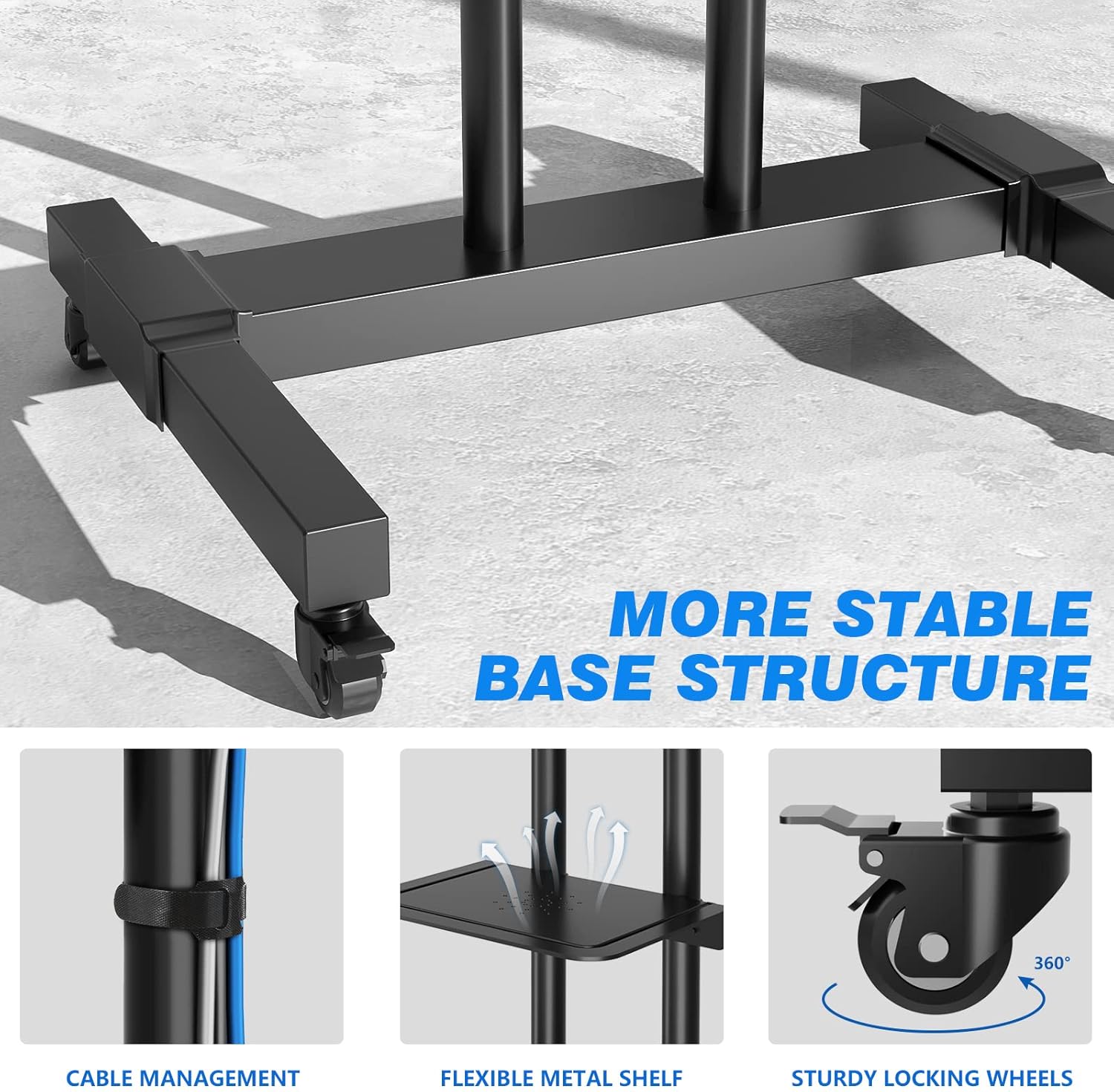 Thumbnail 6 de RFIVER Tall Mobile TV Stand on Wheels (131–181cm), Height Adjustable & Tiltable for 32–80 inch TVs