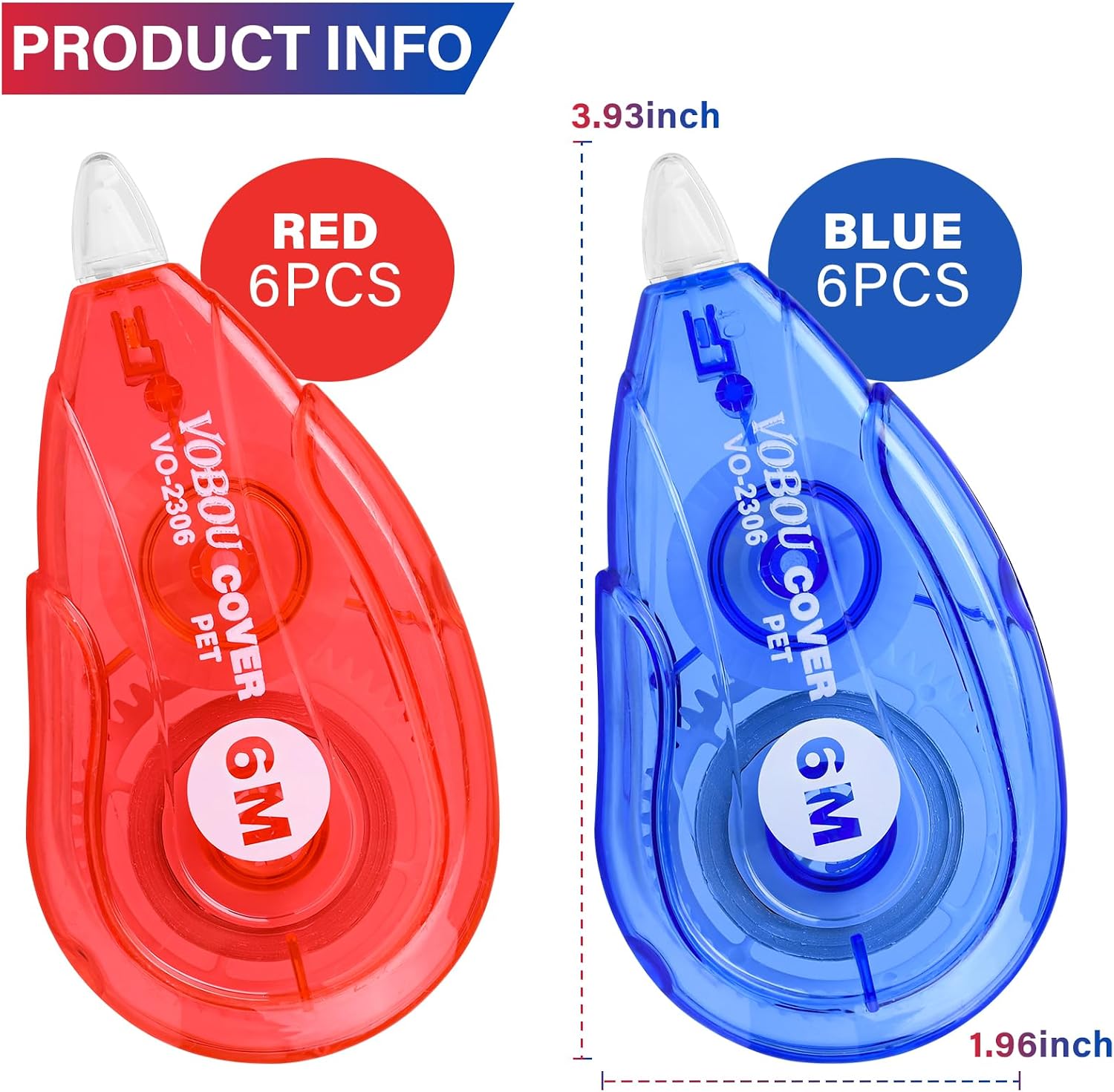 Detalle de Vobou vo2023280102306563 Correction Tape, 12-Pack, 6 m x 5 mm