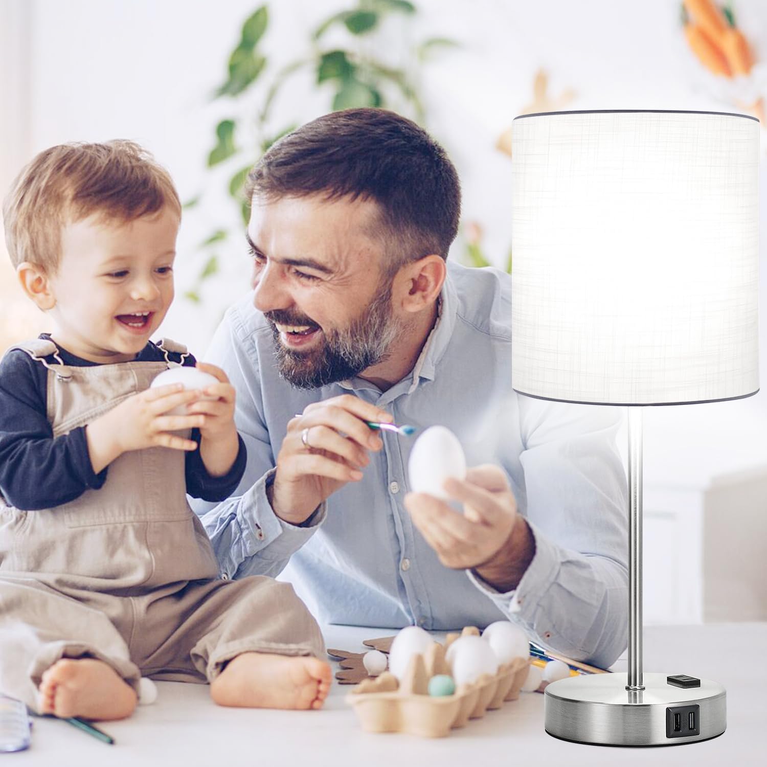 Detalle 2 de Lynnoland T3476 Table Lamps, Set of 2, Touch Dimming, USB Ports & AC Outlet
