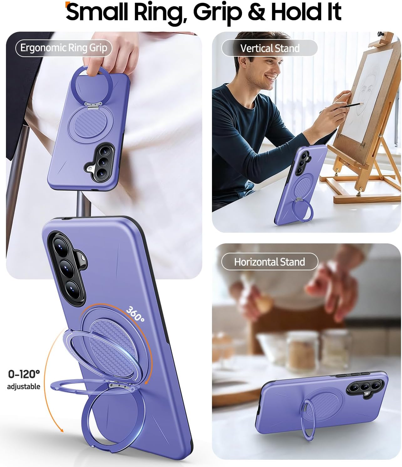 Detalle de AOUIA Rugged Case with 2-Pack Screen Protectors for Samsung Galaxy A57 5G (Purple)
