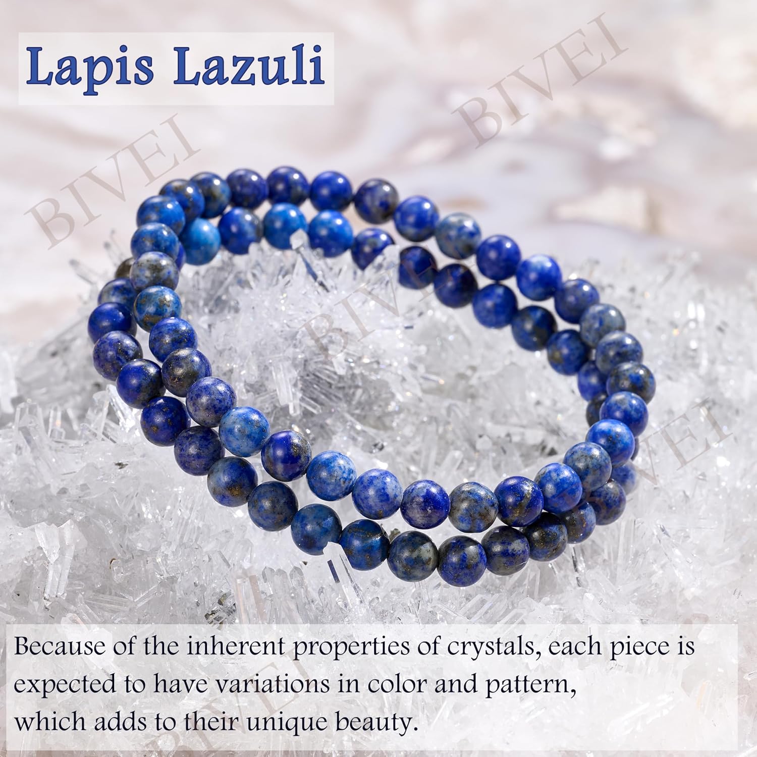 Detalle de Bivei braccialetto da donna con perline 6 mm in lapislazzuli – elastico, fatto a mano