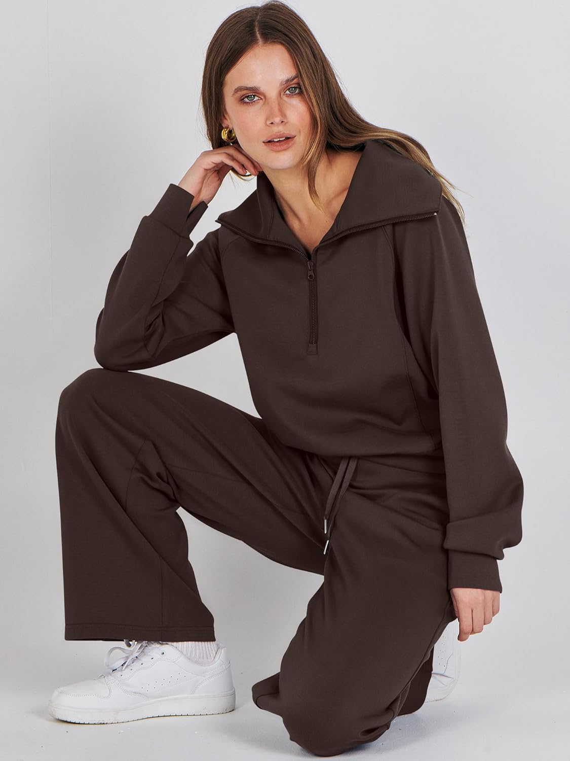 Thumbnail 6 de ANRABESS Two-Piece Autumn women's set: oversized half-zip top + wide-leg pants
