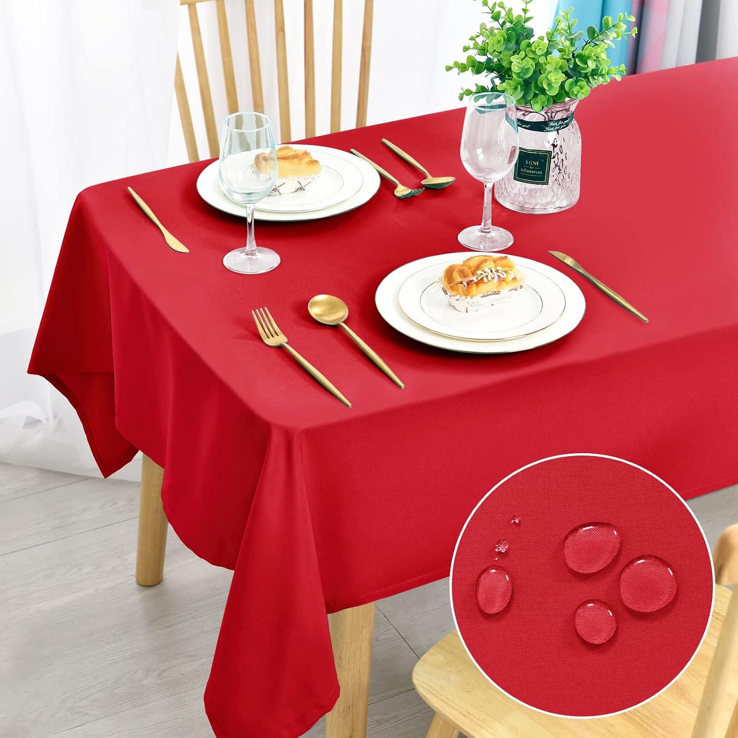 Detalle de DWCN rood tafelkleed 135 x 180 cm, polyester, afwasbaar en waterafstotend