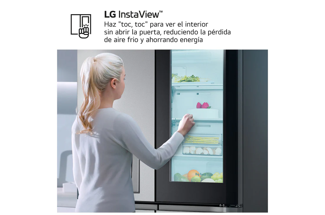 Detalle de Frigorífico American Combi LG GMG960MBJE InstaView: 638 L y acero texturizado antihuellas