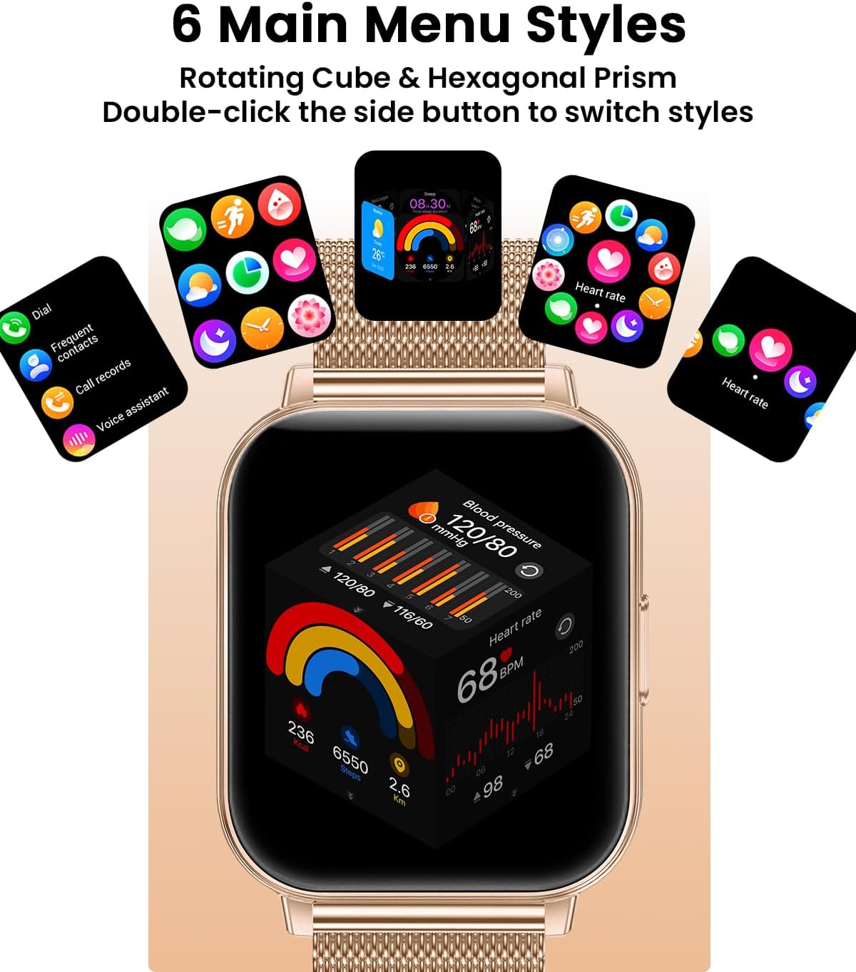 Detalle de Fitoncloud Smart Watches (1000mAh Large Battery) – 1.83" HD, 100+ Sports Modes, Rose Gold