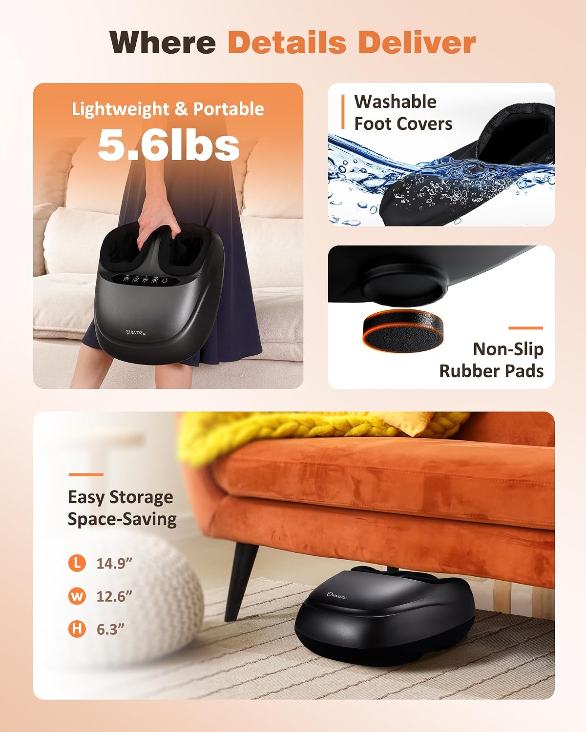 Detalle de KNQZE Massaggiatore per Piedi con Calore: massaggio plantare completo, 3 livelli di calore e aria permettono relax 360°