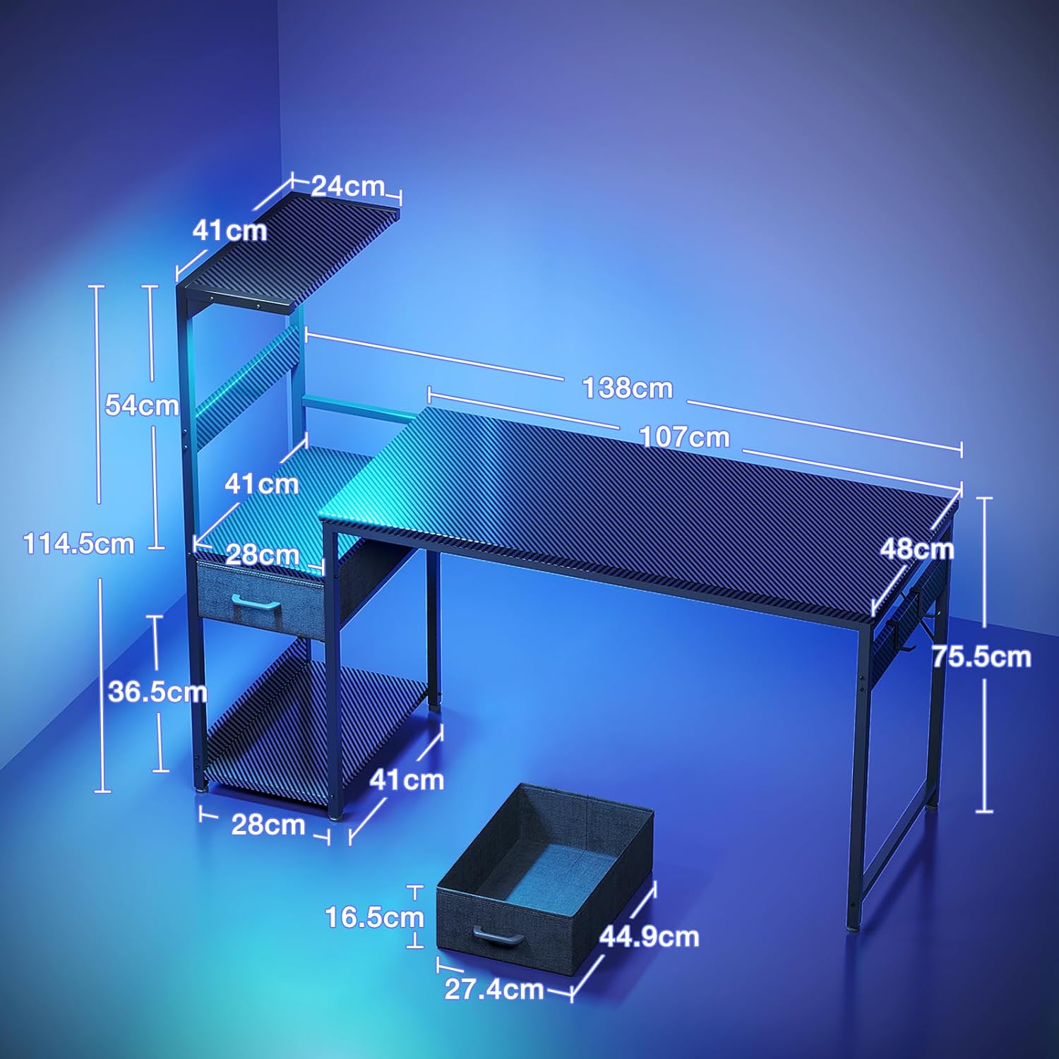 Detalle de Coleshome Scrivania Gaming 138×48cm con LED