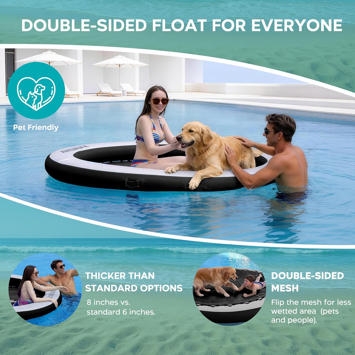 Thumbnail 2 de AWEMUFA Water Hammock Floating Island — 6/8/10/12 ft Heavy-Duty Round Ring with Mesh, Ideal for Lakes and Pools