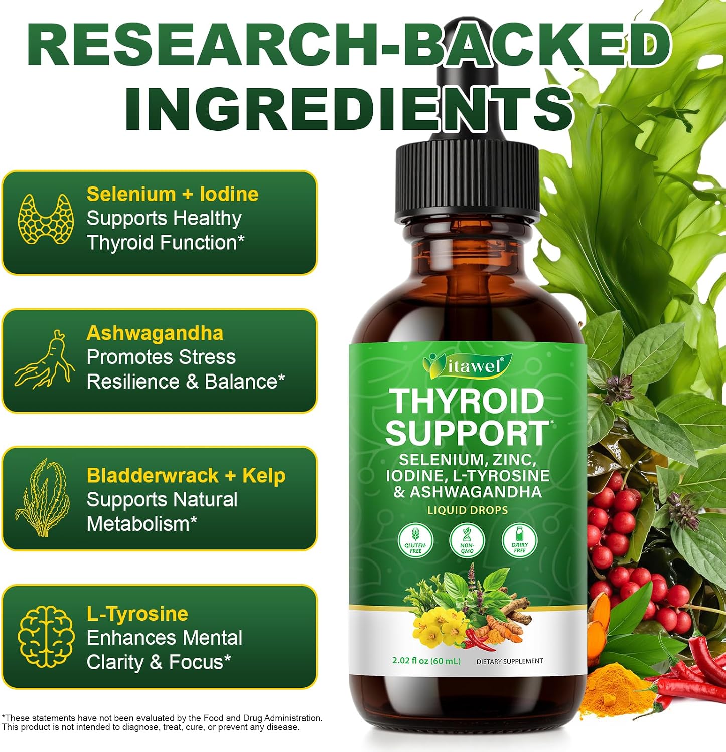 Detalle de Thyroid Support Liquid Drops 60ml – A practical blend for metabolism and hormonal balance