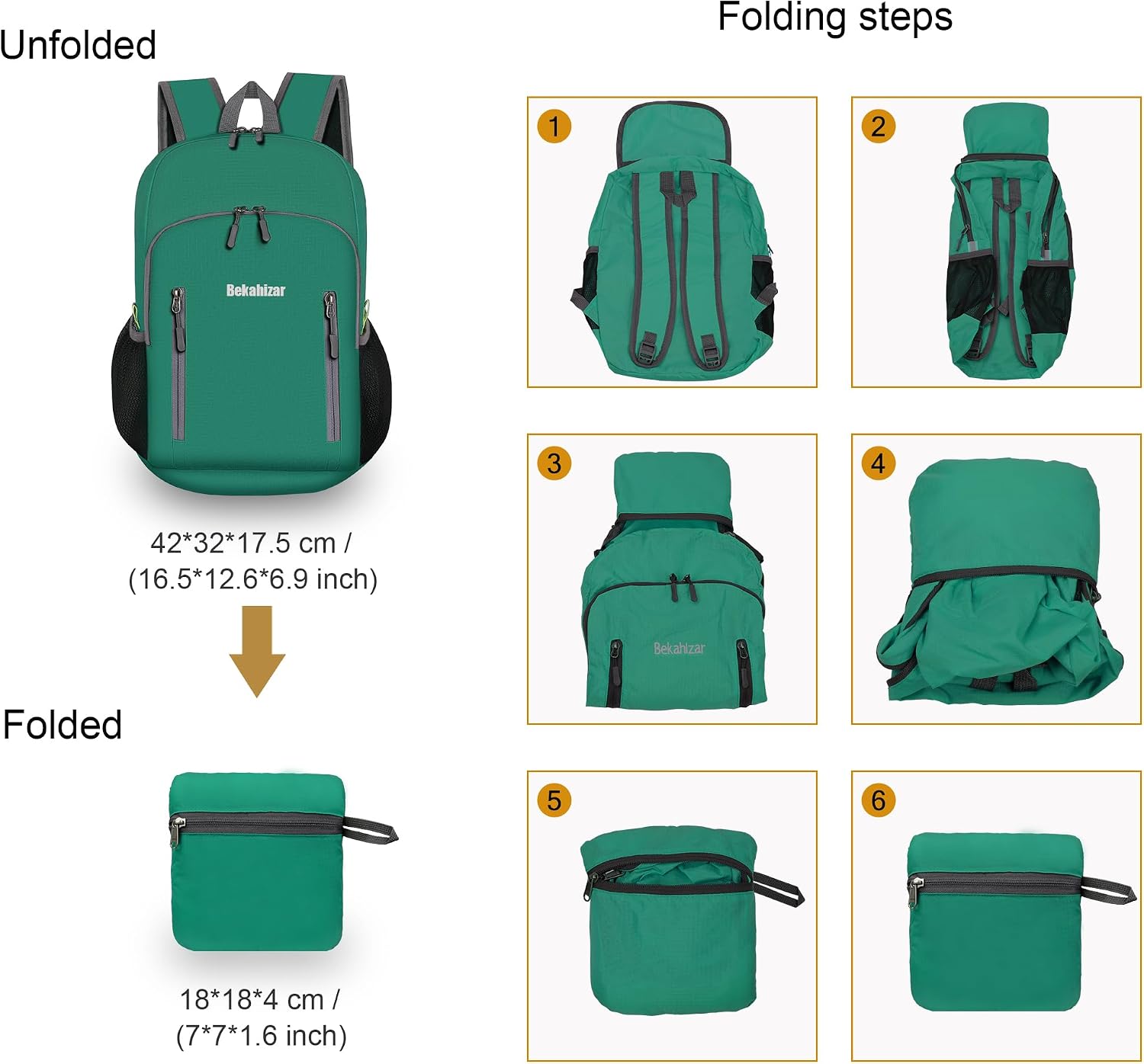 Detalle de Bekahizar 20L Ultra Lightweight Foldable Hiking Daypack with Water-Resistant Nylon for Outdoor Adventures