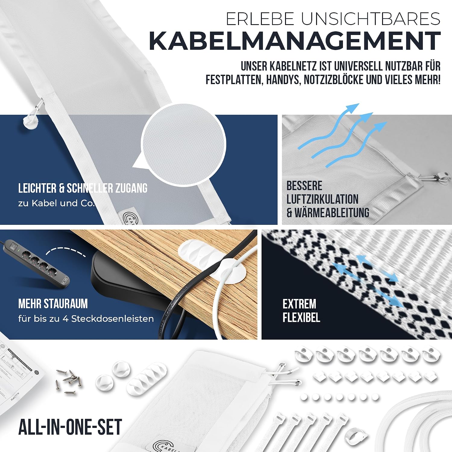Detalle de Kabelnetz Schreibtisch für Kabelmanagement – flexibler Kabelkanal, 66 × 24 cm, inkl. Tubo-Set