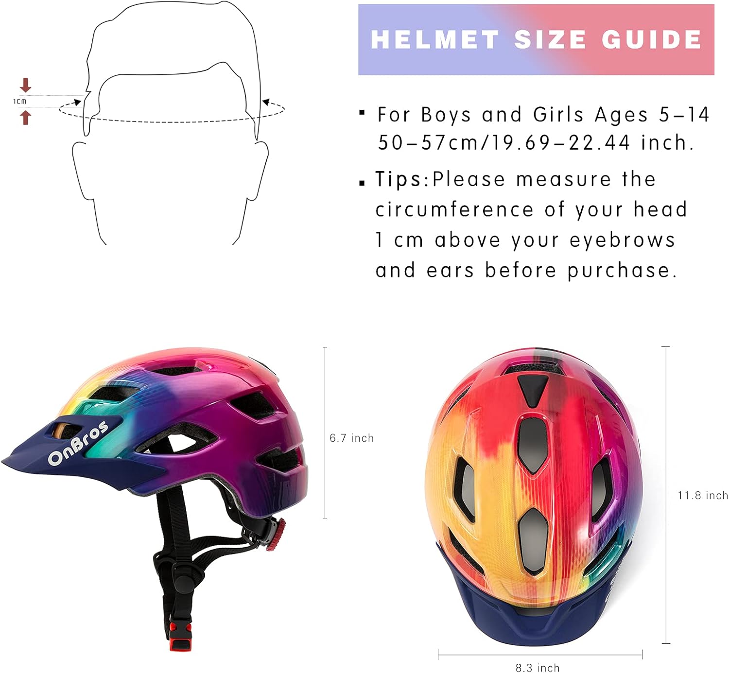 Thumbnail 1 de OnBros Kinder-Fahrradhelm für Mädchen & Jungen (5–13 Jahre) mit abnehmbaren Visier, 50–57 cm