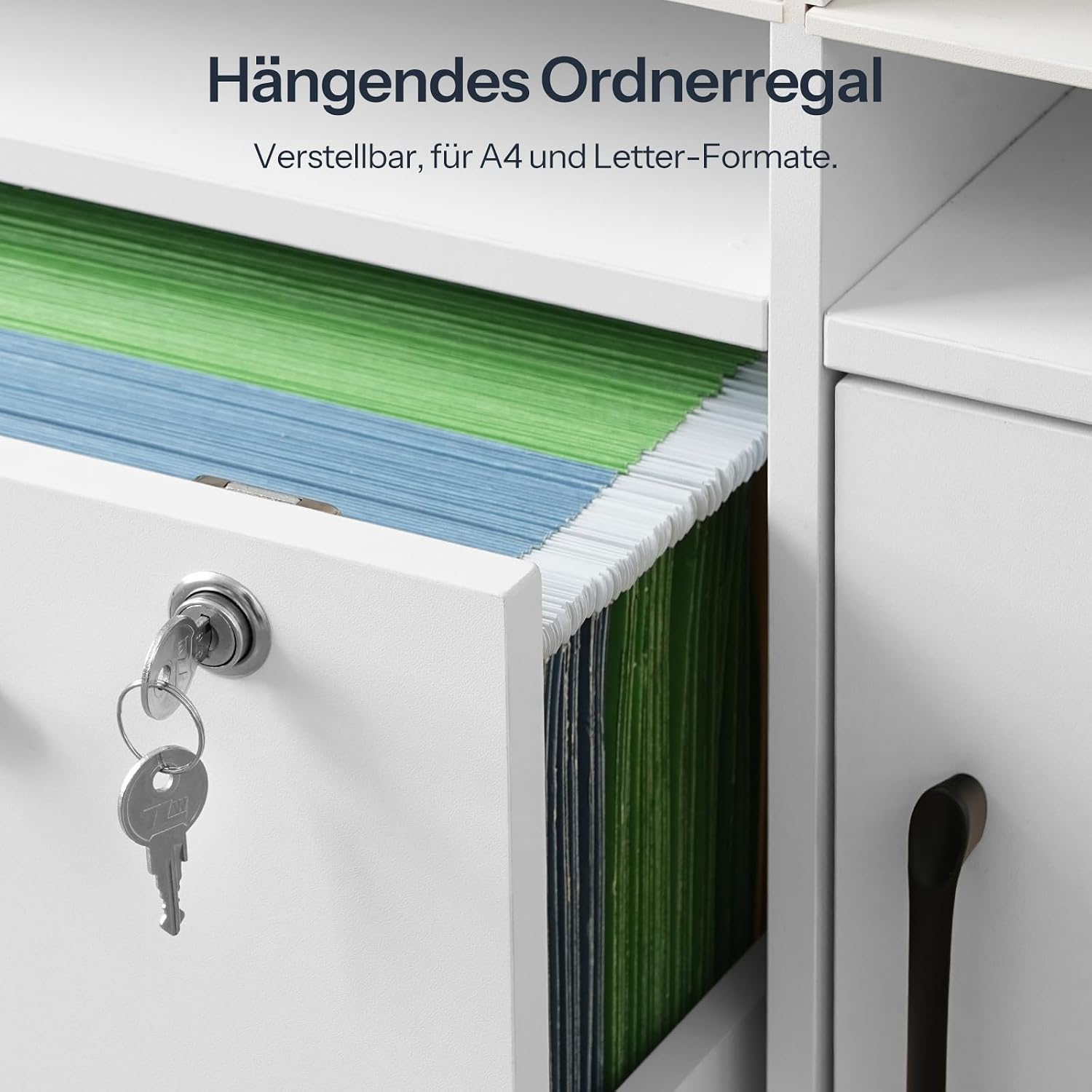 Detalle 2 de HOOBRO Rollcontainer mit abschließbarer Schublade und 8 Fächern – mobiler Akten- und Bürocontainer in Weiß EWB55WJ01