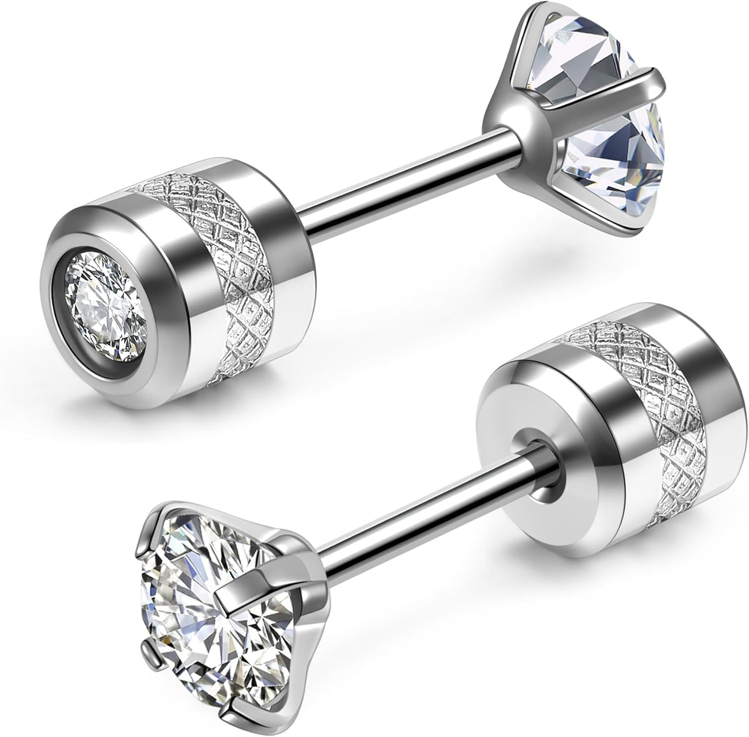 Thumbnail 2 de JSDDE 5 Pairs Screw Back Stainless Steel Cubic Zirconia Stud Earrings – 2mm to 6mm