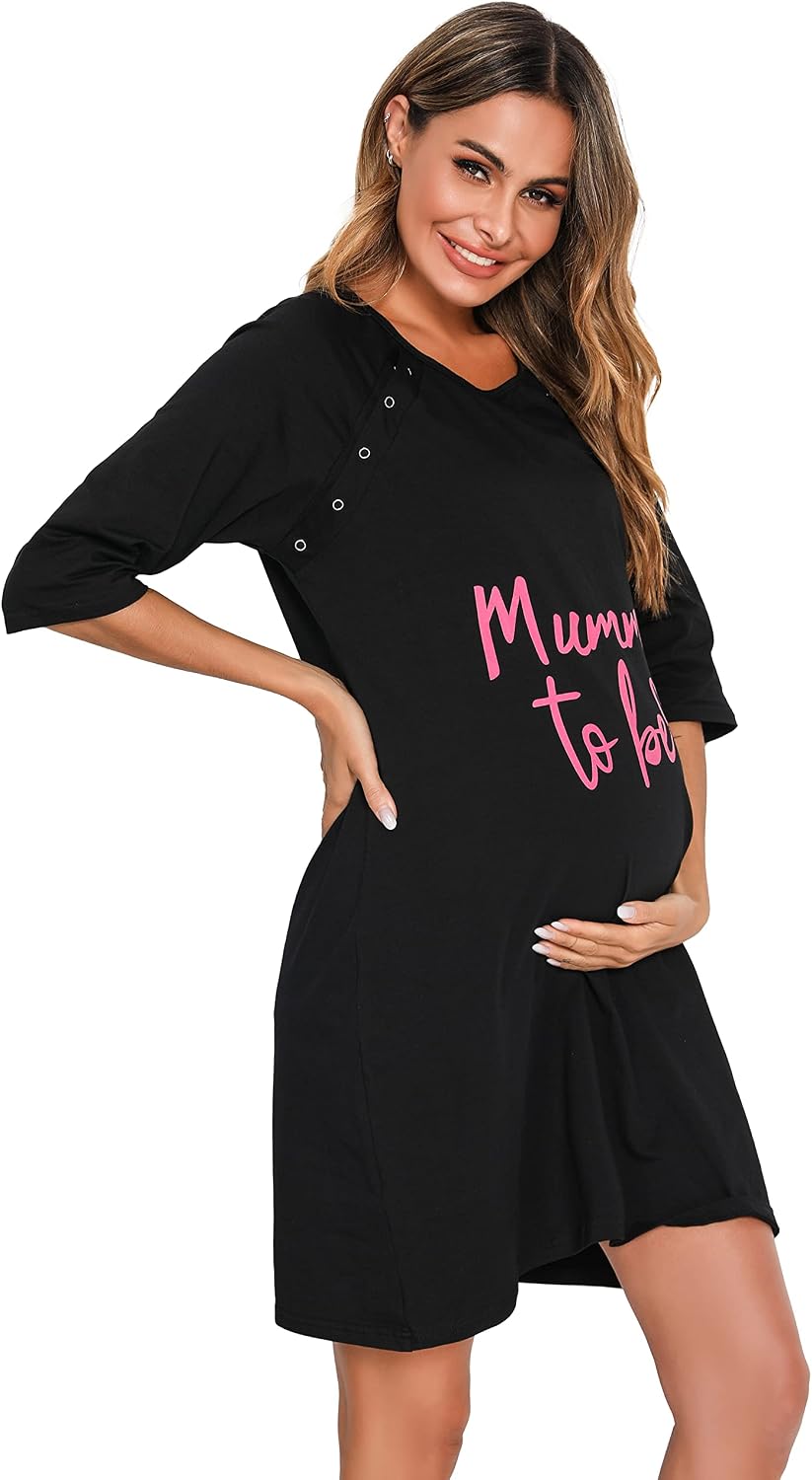 Thumbnail 1 de Vlazom Women 3 in 1 Cotton Nursing/Delivery/Labour/Maternity Nightgown – Half Sleeve with Breastfeeding Snaps