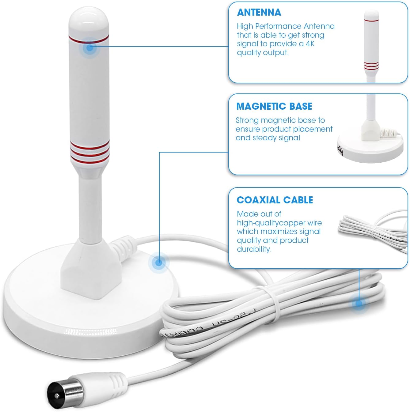 Thumbnail 1 de LEADSIGN amplified TV aerial (indoor/outdoor) for Freeview smart TVs with long-range reception