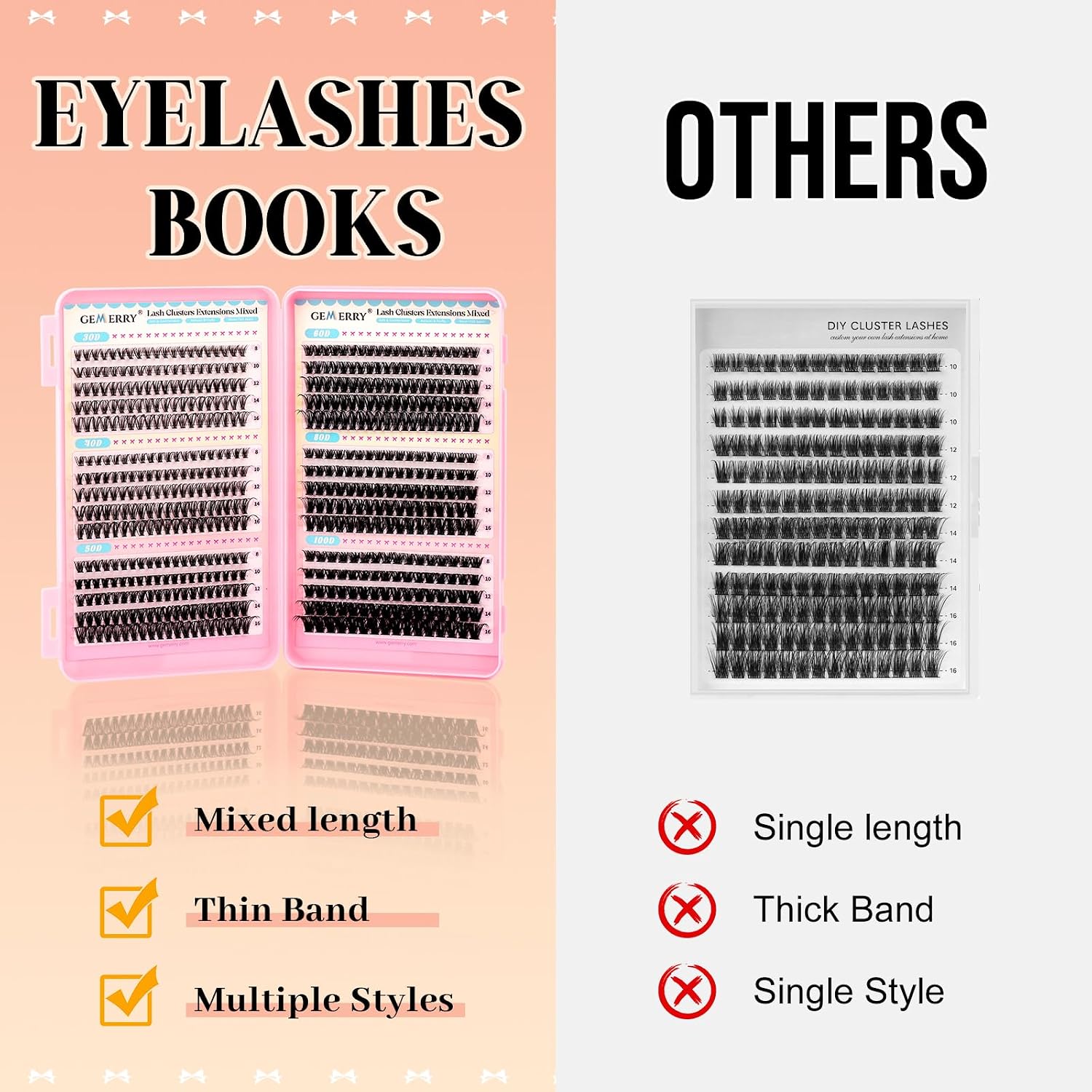 Detalle 1 de GEMERRY Lash Clusters, 565-Piece D Curl Set, 8–16 mm Mixed Lengths