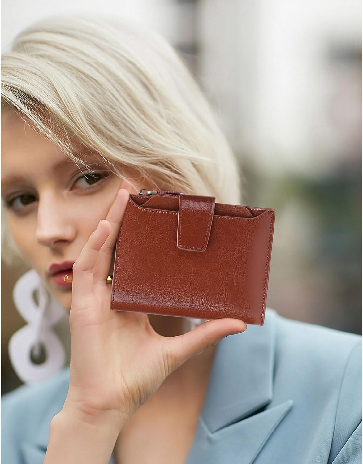 Thumbnail 6 de SENDEFN Women's RFID Blocking Leather Small Compact Bi-fold Zipper Pocket Wallet