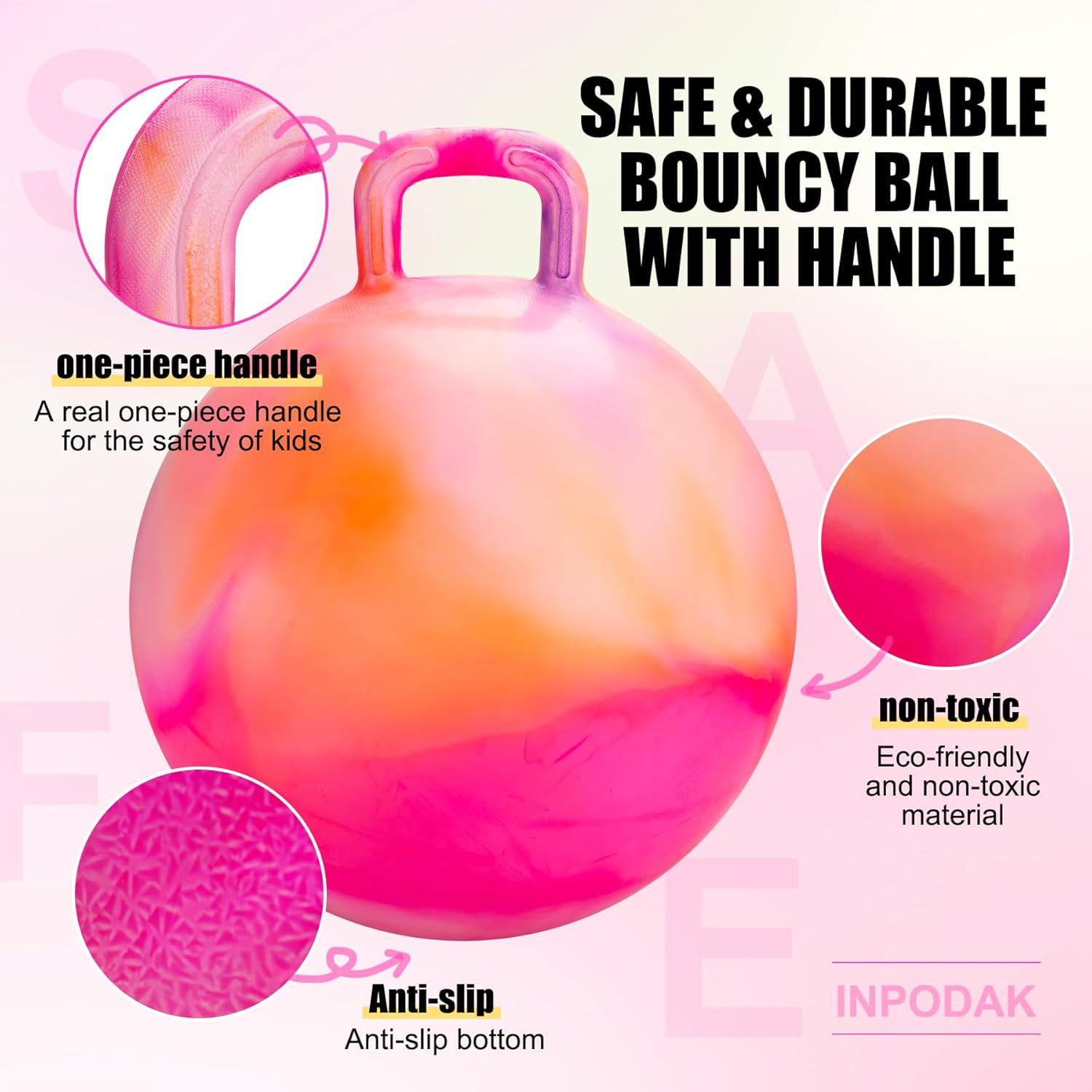 Thumbnail 2 de INPODAK 18-Inch Hopper Ball With Handle (Kids Bouncy Jumping Toy, Ages 3–6) — Includes Pump & Gift Box