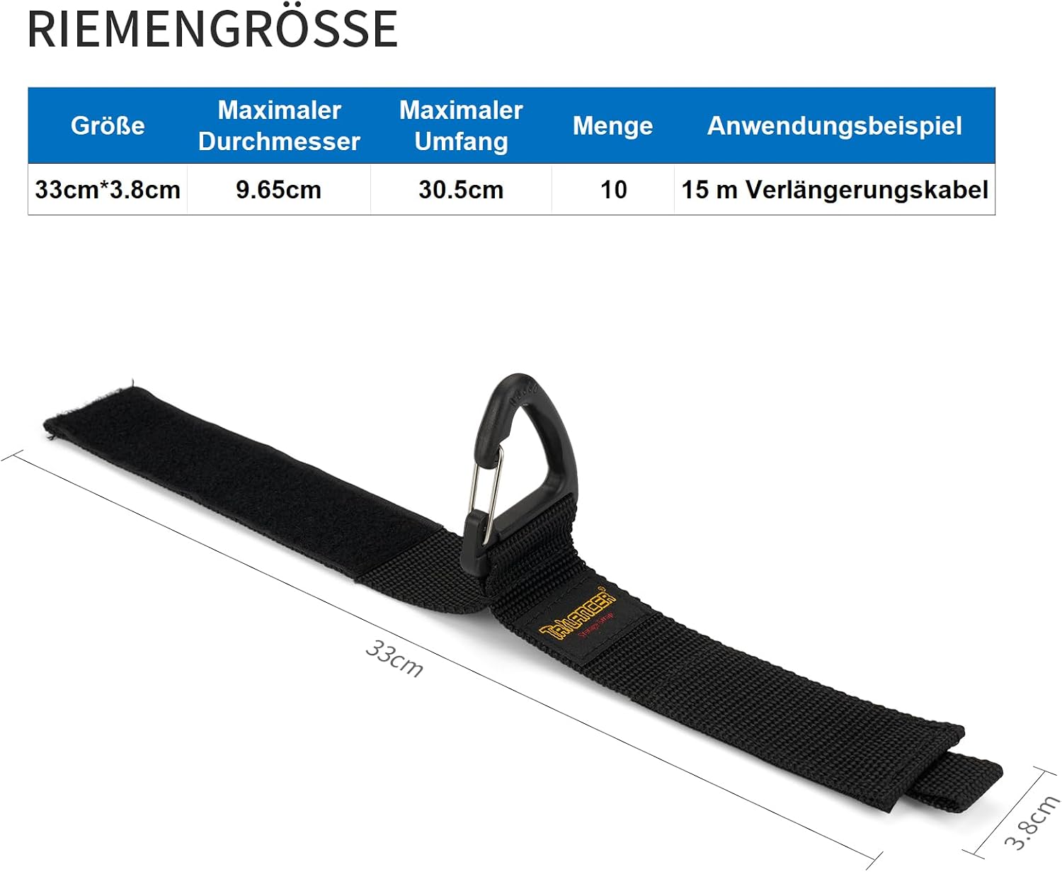 Detalle de Verlängerungskabel-Organizer & Aufhänger (10er Pack) – Flexible Klettbänder mit Dreieckschnalle