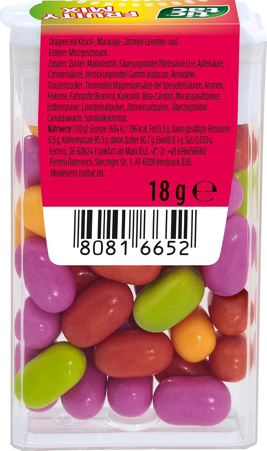 Thumbnail 4 de tic tac Fruity Mix – kunterbunter Früchte-Mix Dragees (Kirsch, Maracuja, Zitrone-Limette & Erdbeer-Minz) in wiederverschließbarer Packung, 36 x 18 g