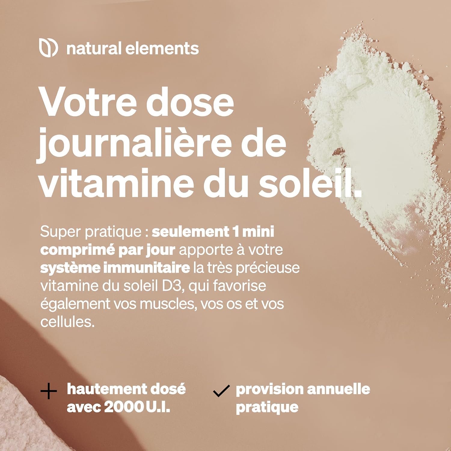Thumbnail 2 de Vitamine D3 2000 U.I. – 365 comprimés – pour les os et le système immunitaire