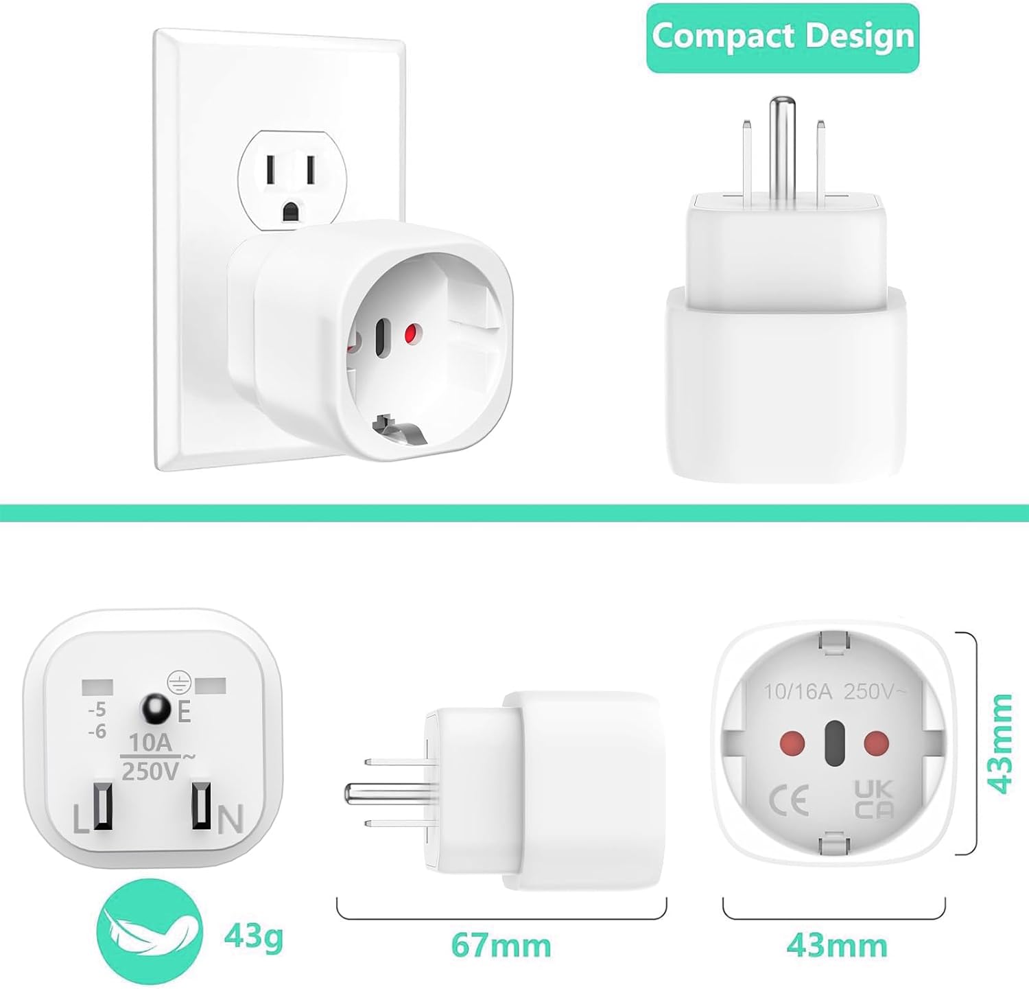 Thumbnail 2 de Reiseadapter USA (3 Stück) – EU-Stecker auf US/Typ-B Adapter für USA, Kanada & Mexiko
