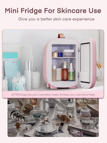 Detalle de FOHERE 5L Mini Fridge: Portable Pink 5L Cooler/Warmer with AC/DC Power