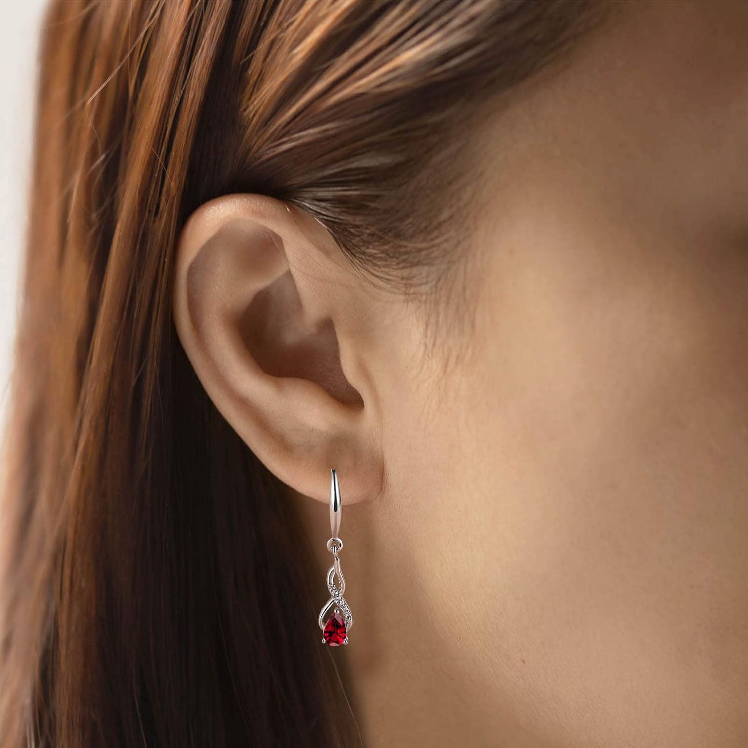 Detalle de WOVEE Hängende Ohrringe aus Sterling Silber 925 mit Zirkonia und Granat