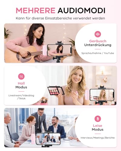 Thumbnail 6 de Bayanbulu Kabelloses Lavalier-Mikrofon für iPhone, iPad und Android – Rosa