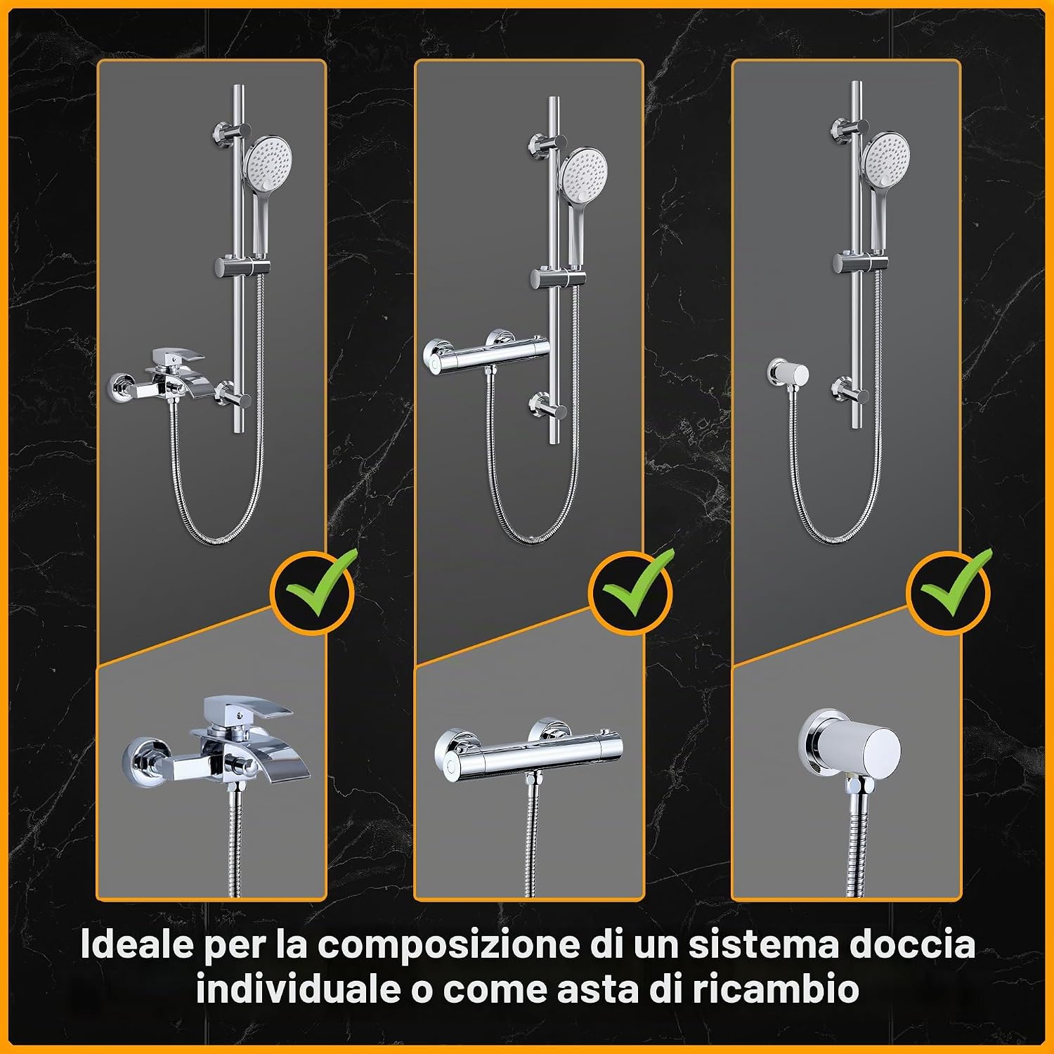 Detalle 2 de Görbach Colonna Doccia in Acciaio Inox 70 cm senza Miscelatore con Doccetta, 150 cm di Tubo e Supporti Cromo