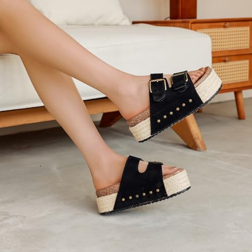 Thumbnail 6 de ZAXUNAI Ciabatte Donna Sandali con Plateau con Soletta di Sughero – cinturini regolabili e suola antiscivolo